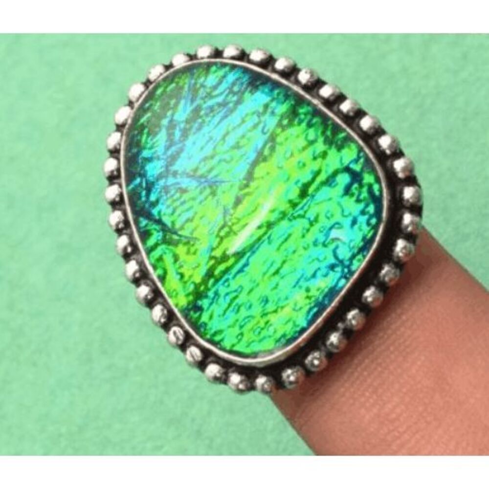 Gorgeous Large Dichroic Glass Ring - Size 5